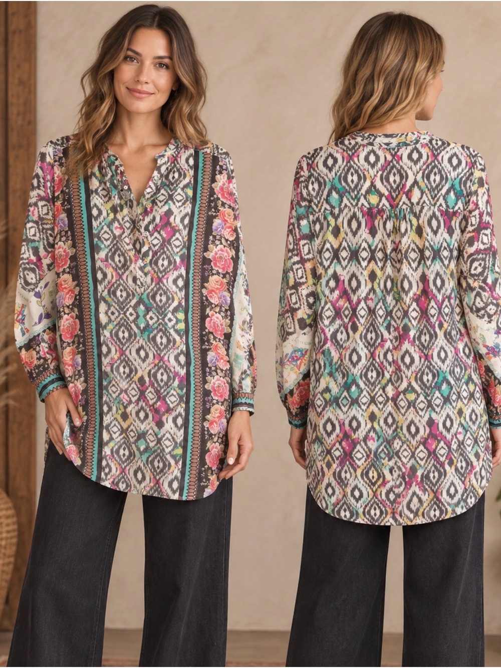 Johnny Was Pink Multi Floral Tunic (313178) 🌼 🦋
